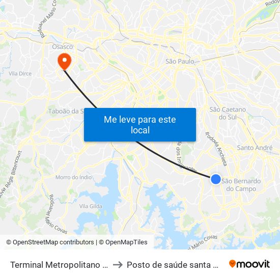 Terminal Metropolitano Piraporinha to Posto de saúde santa maria goretti map