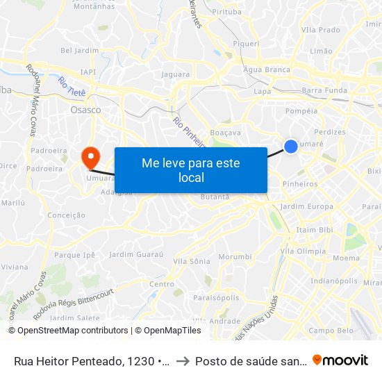 Rua Heitor Penteado, 1230 • Metrô Vila Madalena to Posto de saúde santa maria goretti map