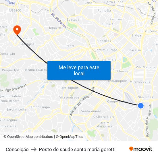 Conceição to Posto de saúde santa maria goretti map