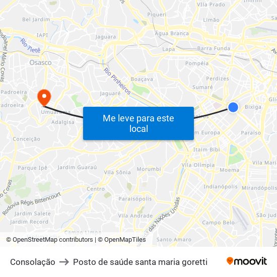 Consolação to Posto de saúde santa maria goretti map