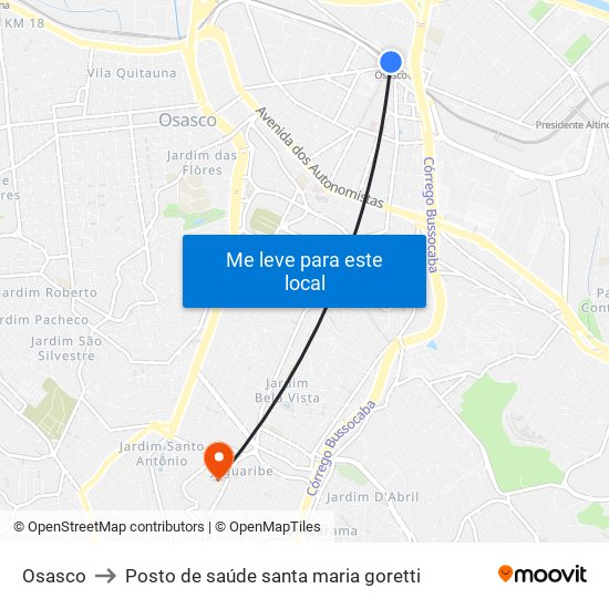 Osasco to Posto de saúde santa maria goretti map