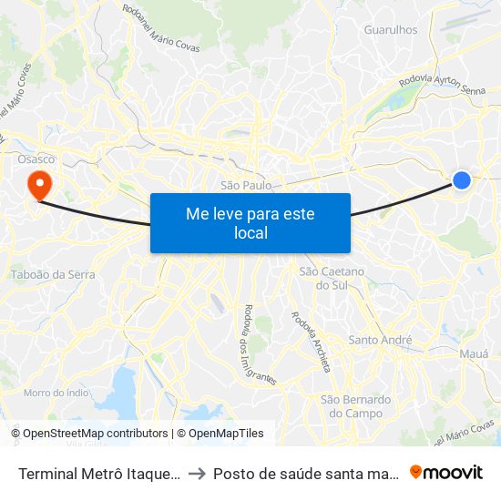 Terminal Metrô Itaquera Norte to Posto de saúde santa maria goretti map