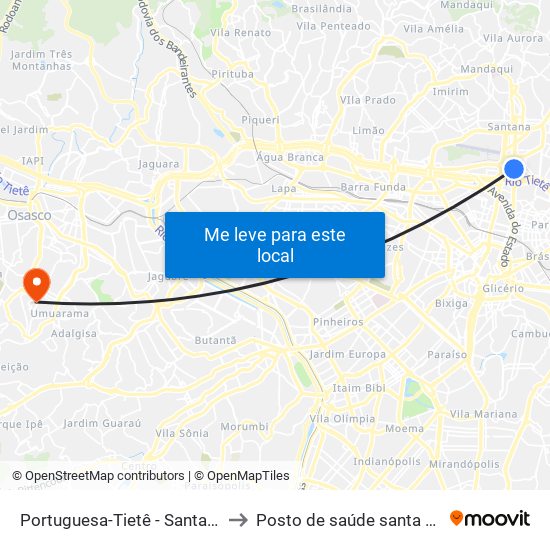 Portuguesa-Tietê - Santana, São Paulo to Posto de saúde santa maria goretti map