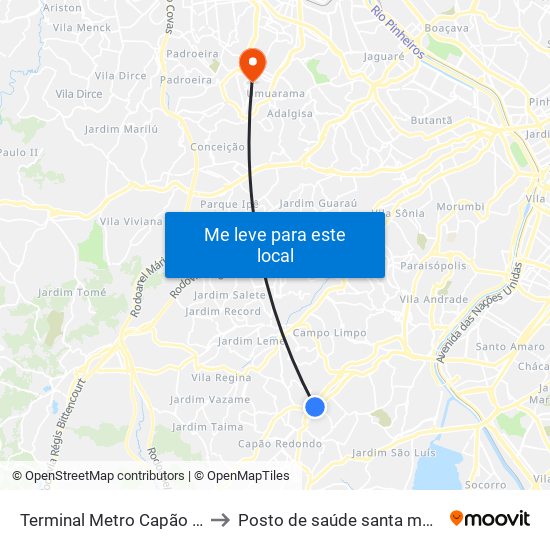 Terminal Metro Capão Redondo to Posto de saúde santa maria goretti map
