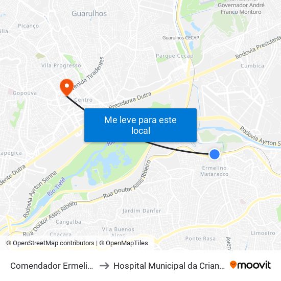 Comendador Ermelino to Hospital Municipal da Criança map