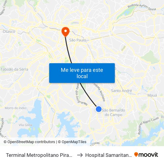 Terminal Metropolitano Piraporinha to Hospital Samaritano-PS map