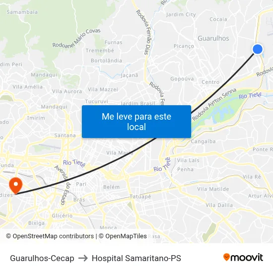 Guarulhos-Cecap to Hospital Samaritano-PS map