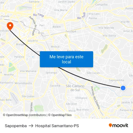 Sapopemba to Hospital Samaritano-PS map