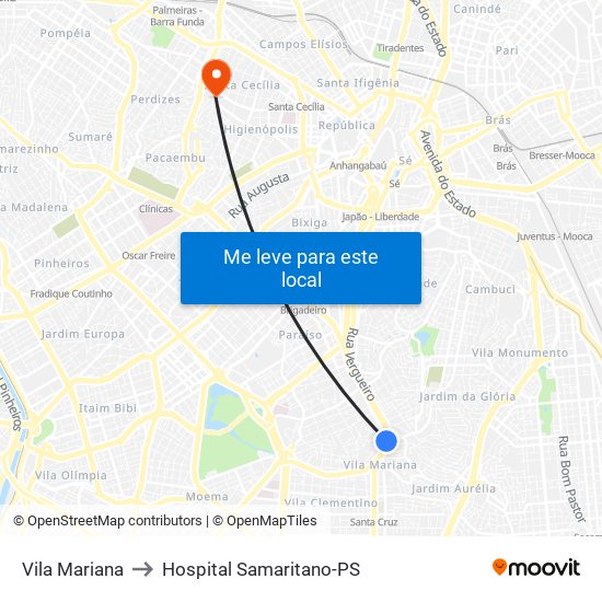 Vila Mariana to Hospital Samaritano-PS map