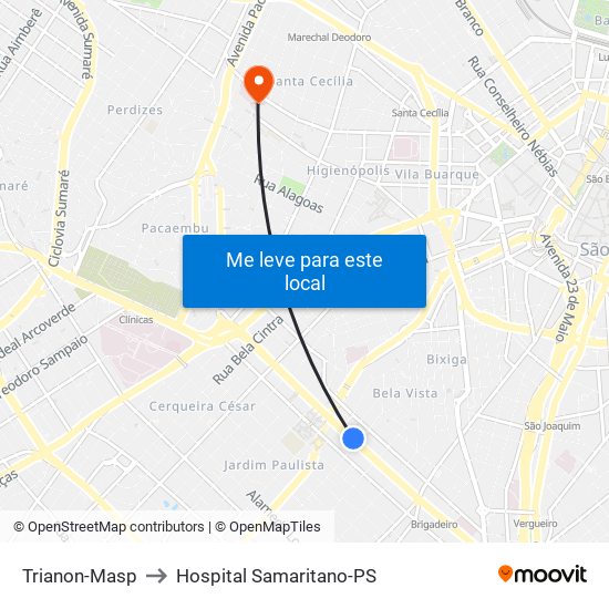 Trianon-Masp to Hospital Samaritano-PS map