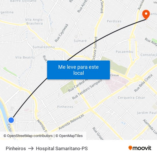 Pinheiros to Hospital Samaritano-PS map