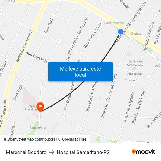 Marechal Deodoro to Hospital Samaritano-PS map