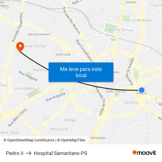 Pedro II to Hospital Samaritano-PS map