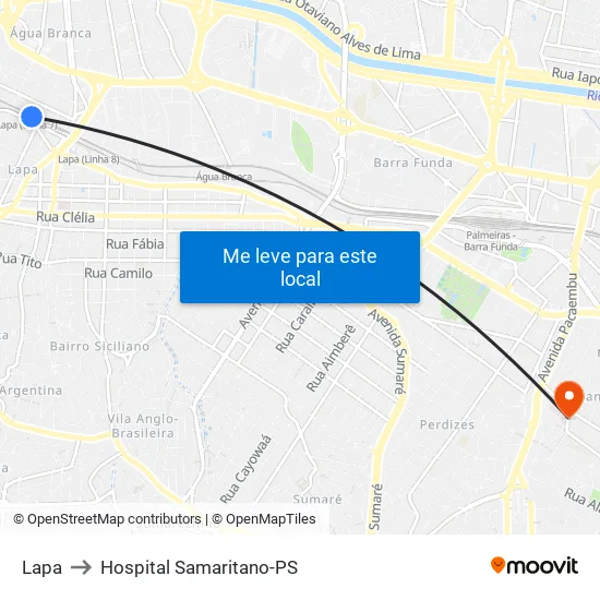Lapa to Hospital Samaritano-PS map