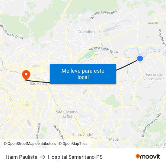 Itaim Paulista to Hospital Samaritano-PS map
