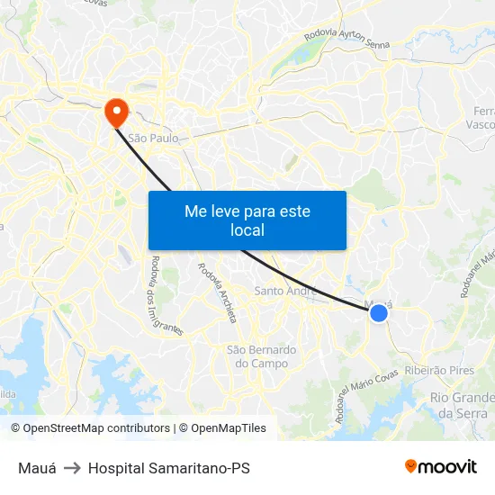 Mauá to Hospital Samaritano-PS map