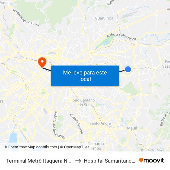 Terminal Metrô Itaquera Norte to Hospital Samaritano-PS map