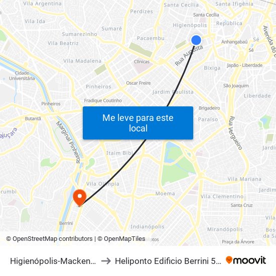 Higienópolis-Mackenzie to Heliponto Edificio Berrini 500 map