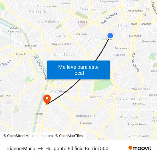 Trianon-Masp to Heliponto Edificio Berrini 500 map