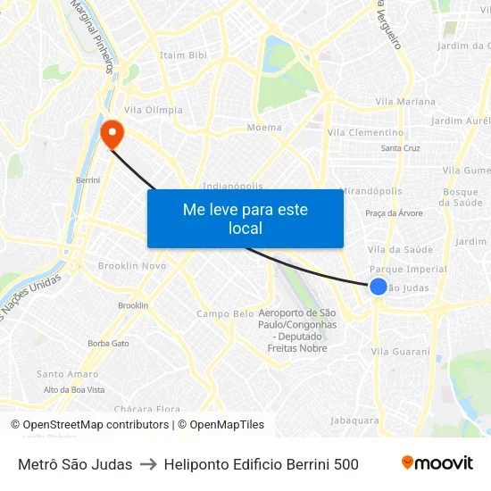 Metrô São Judas to Heliponto Edificio Berrini 500 map