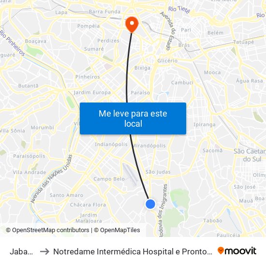 Jabaquara to Notredame Intermédica Hospital e Pronto Socorro Santa Cecilia map