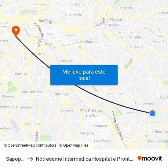 Sapopemba to Notredame Intermédica Hospital e Pronto Socorro Santa Cecilia map