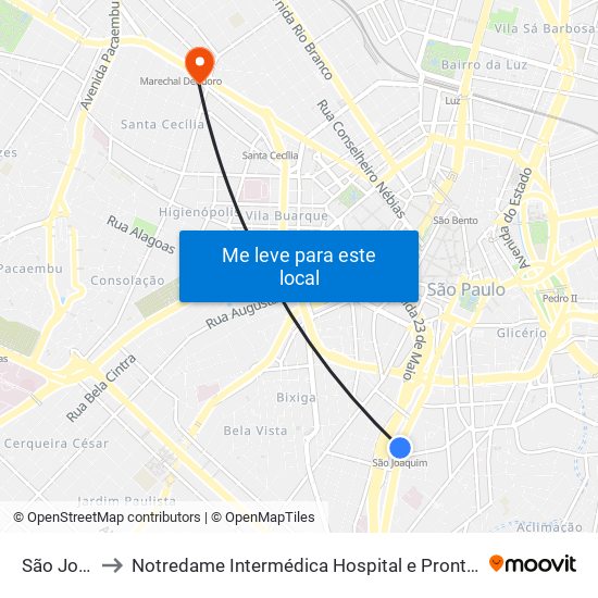 São Joaquim to Notredame Intermédica Hospital e Pronto Socorro Santa Cecilia map