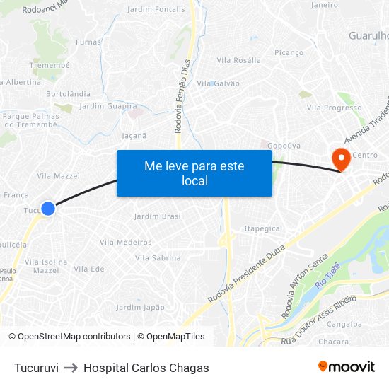 Tucuruvi to Hospital Carlos Chagas map