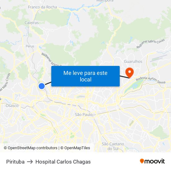 Pirituba to Hospital Carlos Chagas map