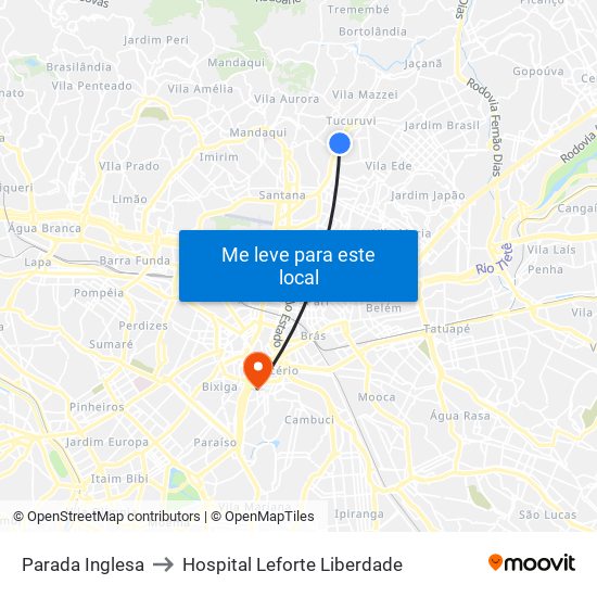 Parada Inglesa to Hospital Leforte Liberdade map