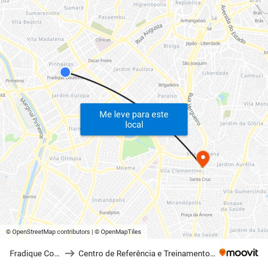 Fradique Coutinho to Centro de Referência e Treinamento Dst / Aids-Sp map