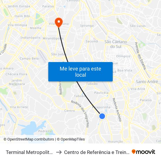 Terminal Metropolitano Piraporinha to Centro de Referência e Treinamento Dst / Aids-Sp map