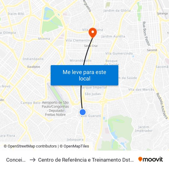 Conceição to Centro de Referência e Treinamento Dst / Aids-Sp map