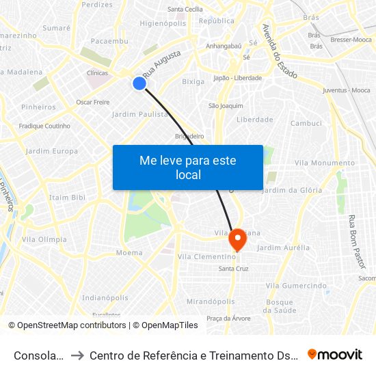 Consolação to Centro de Referência e Treinamento Dst / Aids-Sp map