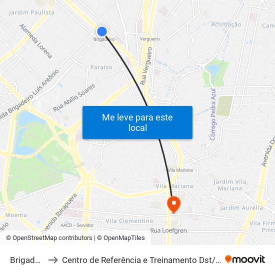 Brigadeiro to Centro de Referência e Treinamento Dst / Aids-Sp map