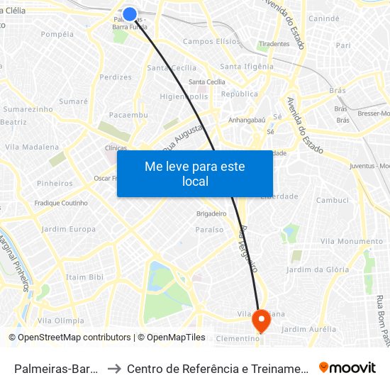 Palmeiras-Barra Funda to Centro de Referência e Treinamento Dst / Aids-Sp map