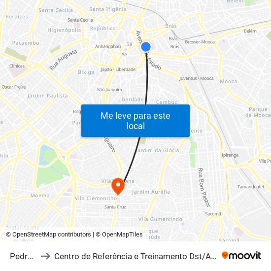 Pedro II to Centro de Referência e Treinamento Dst / Aids-Sp map