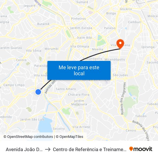 Avenida João Dias 2841 to Centro de Referência e Treinamento Dst / Aids-Sp map