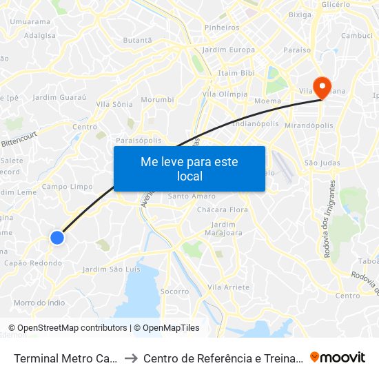 Terminal Metro Capão Redondo to Centro de Referência e Treinamento Dst / Aids-Sp map