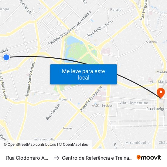 Rua Clodomiro Amazonas 221 to Centro de Referência e Treinamento Dst / Aids-Sp map