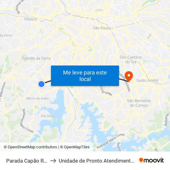 Parada Capão Redondo I to Unidade de Pronto Atendimento Rudge Ramos map