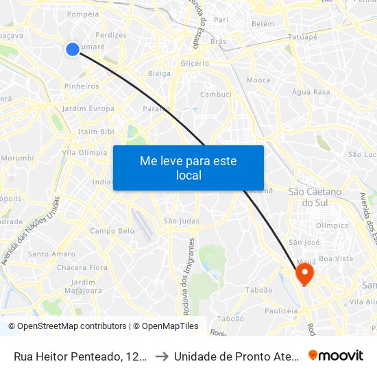 Rua Heitor Penteado, 1230 • Metrô Vila Madalena to Unidade de Pronto Atendimento Rudge Ramos map