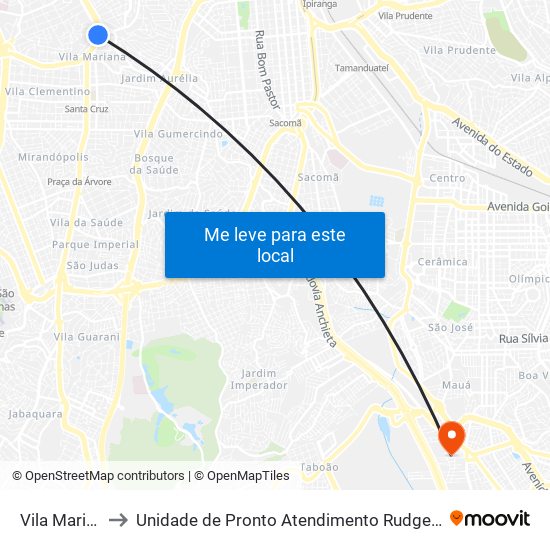 Vila Mariana to Unidade de Pronto Atendimento Rudge Ramos map