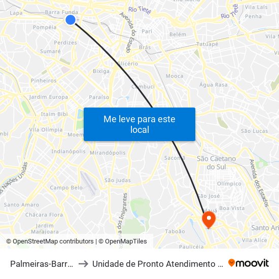 Palmeiras-Barra Funda to Unidade de Pronto Atendimento Rudge Ramos map