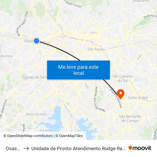 Osasco to Unidade de Pronto Atendimento Rudge Ramos map