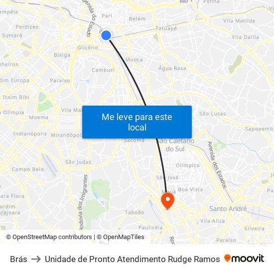 Brás to Unidade de Pronto Atendimento Rudge Ramos map