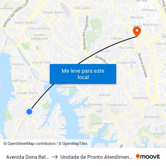 Avenida Dona Belmira Marin to Unidade de Pronto Atendimento Rudge Ramos map