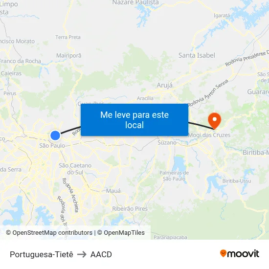 Portuguesa-Tietê to AACD map