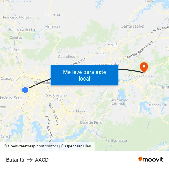 Butantã to AACD map