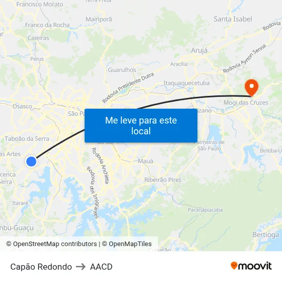 Capão Redondo to AACD map
